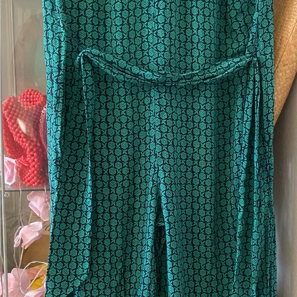 Maeve Anthropologie Jumpsuit Geoscope Beltws Pockets Pull On Green Navy XS - Picture 7 of 16